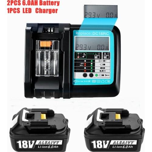2PCSLatest Upgraded BL1860 Rechargeable Battery With LCD 3A Charger 18V 6000mAh Lithium ion for Makita 18v Battery BL1830 BL1850