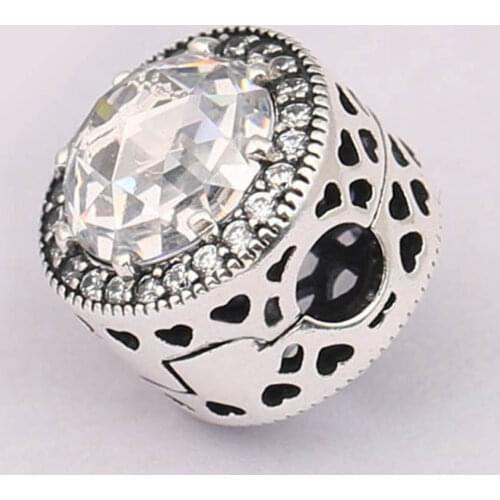 Authentic S925 Silver Bead DIY Jewelry Radiant Hearts Clip Stoppers Charms fit Lady Bracelet Bangle Pave Crystals Clear CZ