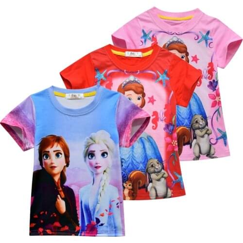 Kids Summer Clothes for Girls Frozen 2 Elsa Princess T Shirt Pink Shirt for Girls Toddler Girl Cartoon Sophia T Shirts Tee Tops