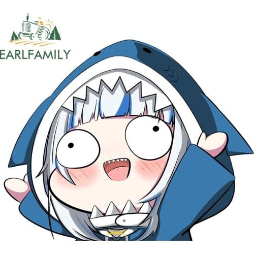 EARLFAMILY 13cm x 10.4cm for Gawr Gura Funny JDM Car Stickers Fashion Personality Sticker Suitable for VAN RV SUV Vehicle