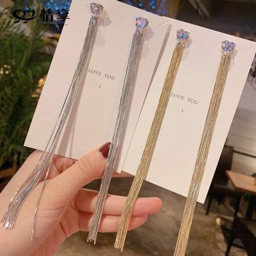 Exknl Long love Rhinestone Crystal Dangle Earrings Women Party gold Color Big Tassel Fashion Earrings Jewelry Accessories