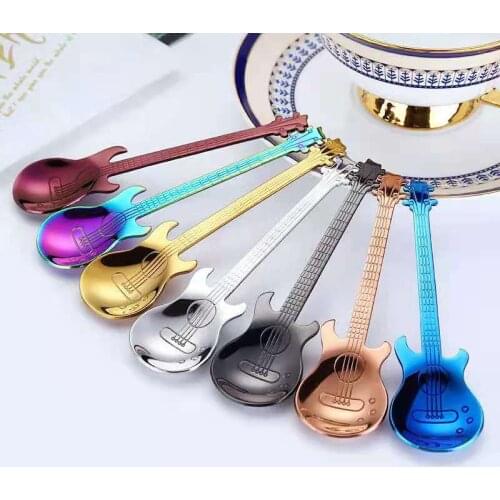 Guitar Coffee Spoon Set Stainless Steel Dessert Ice Cream Spoon Coffee Accessories Drinking Tools 3/7pcs