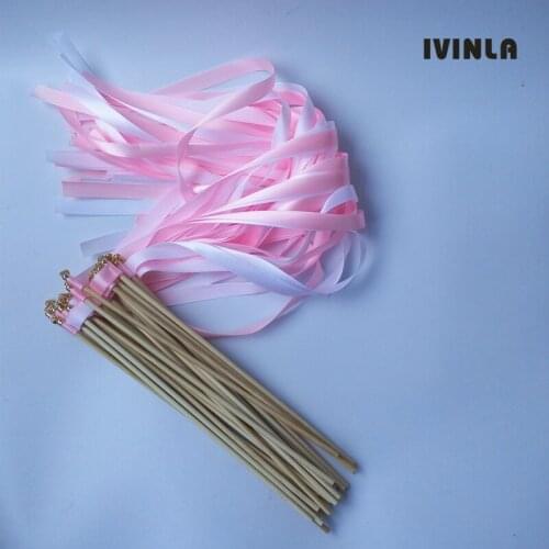 Hot Selling 50pcs/lot Light Pink wedding ribbon wands wedding ribbon stick for wedding decoration