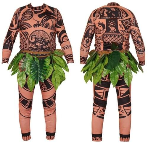 2021 Hot Cosplay Costumes Halloween Adult Mens Moana Maui Tattoo T Shirt Pants Grass Skirts Adult Children Girl Cosplay Costume