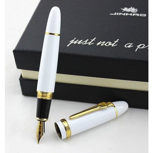 JINHAO 159 European metal Fountain Pen Iridium Medium Nib Ink Pen, Noble white Color for Office Business Gift Supplies