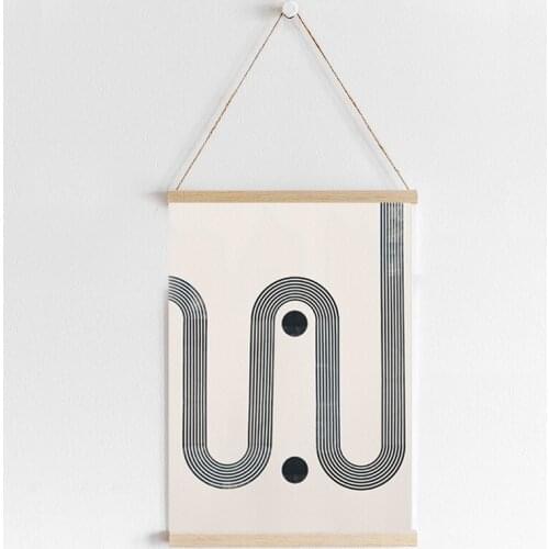 Meandering rivers Black Mid Century Minimal Print Canvas Wall Art Poster Wooden Scroll Painting Poster Picture Living Room