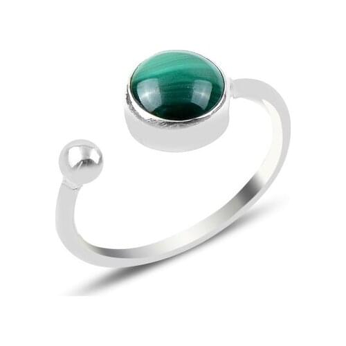 KUTAYDAN Malachite Gemstone Adjustable Tall Ring 925 Sterling Silver