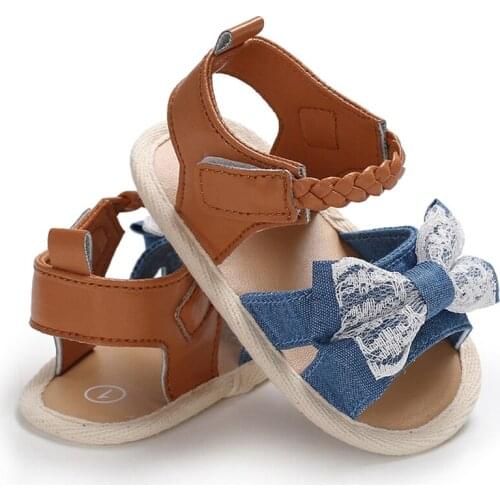 Summer Toddler Kids Baby Girl Bow-Knot Sandals Canvas Moccasin Sofe PU Shoes Prewalker 0-18M Baby Sandals
