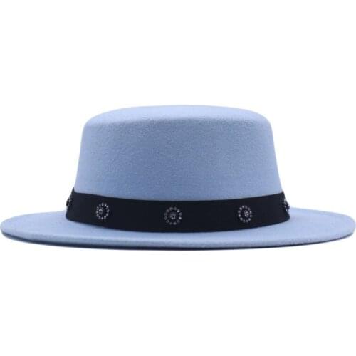 Fashion Vintage Men Women Fedora Derby Wool Sun Brim Ribbon Felt Floppy Flat Hat Panama Casual Formal Party Cap