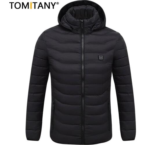 2021 New Mens Winter Leisure Warm Thick USB Jacket Solid Color Hooded Warm Cotton Jacket Cold Hat Parker Jacket Men Hiking Down