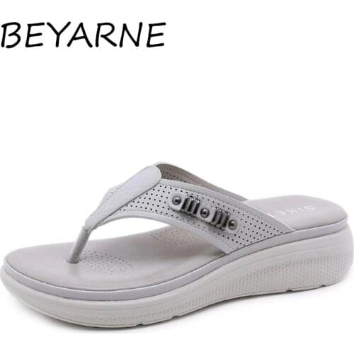 BEYARNE New Metal Decoration Women Slippers Hollow Out Female Flip Flop Sandal Wedge Platform Shoes Sandalia Feminina Large Size