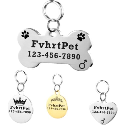 Pet ID Tag For Dog Kitten Free Engraved Puppy Tag Customized Cat Tag Pets Name Tag Telephone Stainless Steel Accessories
