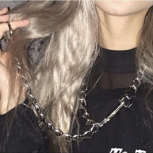 Punk Rock Men Women Unisex Chain Metal Choker Collar Long Link Leash Necklace Cosplay Role Play Chains Collar Choker