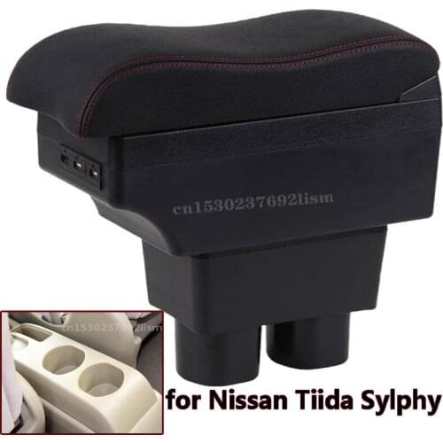 Armrest For Nissan Sylphy Versa Tiida Latio 2007-2011 PU Leather central Store Conten box with Cup holder