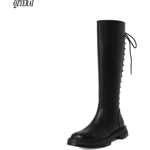 QZYERAI New winter style Knee-high boots Genuine leather Women boots warm The knight Fashion boots Women shoes