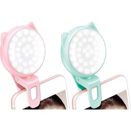Adjust 360 Degree Fill Light Ring For Phone Selfie LED Makeup Mirror Light LED Rechargeable Clip 32leds Light