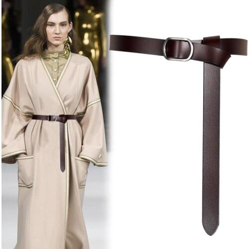 Lady Cowskin Belt Dermis Simple Leisure Styles Dress Knotted Belts For Women Genuine Leather Belt No Pin Alloy Buckle Waistbands