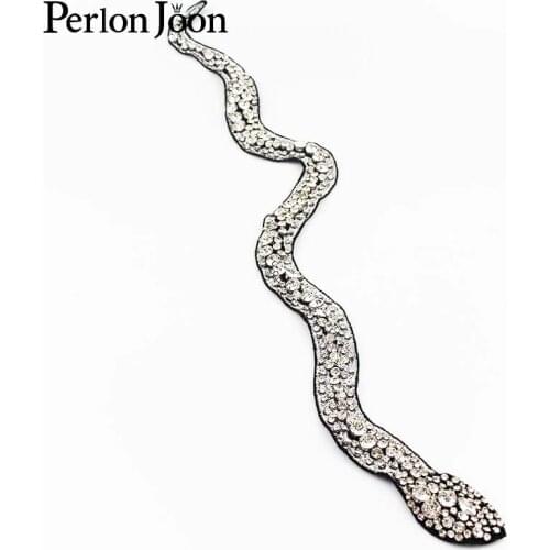 Handmade glass Long Rhinestone Applique crystal snake Patch Sew for Strapless shoulder Dress Accessories TP040