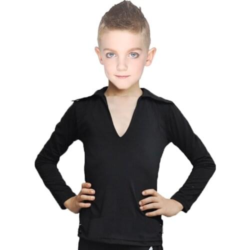 2018 Current Latin Dance Tops for Children Black Fabric Shirt Ballroom Beauty Boy Male Professional Chacha Wears Frocks N7011