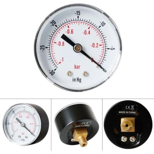Vacuum Gauge 52mm -1/0 Bar -30"Hg/0 1/8 BSPT Back Connection Air Water Oil Gas