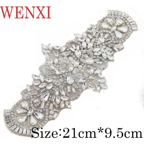 WENXI" (30pcs) Wholesale Pearls Rhinestones Appliques Sew On For Wedding Dress Belt Rhinestones Appliques Accessory WX701