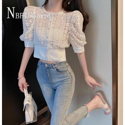 2021 Spring Summer New Design Women Blouse French Style Lace Half Sleeve Female Blouses