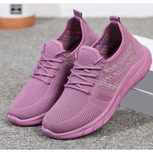 Womens Sports Shoes Knitted Breathable Womens Shoes Autumn Lace Up Summer Womens Flat Shoes Knitted Womens Vulcanized Shoes
