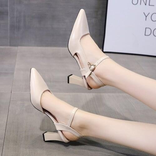 2021 Summer Women Sandals High Heels Dress Shoes Pointed Toe Pump Ankle Strap Sandalias Mujer Ladies Shoe Black Sexy Heels 9209G