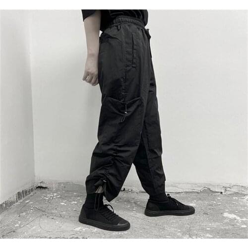 Womens summer thin solid color functional pants with string drawstring design symmetrical pocket sweatpants straight leg pants