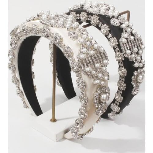 Luxury Baroque Padded Hairband for Women Simulated Pearl Rhinestone Headband Wide Claw Chain Hairhoop Girls Hair Accessories