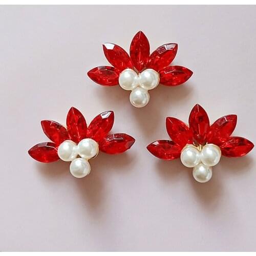 10 PCS 22*32 Red Rhinestone Imitation Pearl Flower Decorations Handmade DIY Wedding Bridal Hair Accessories