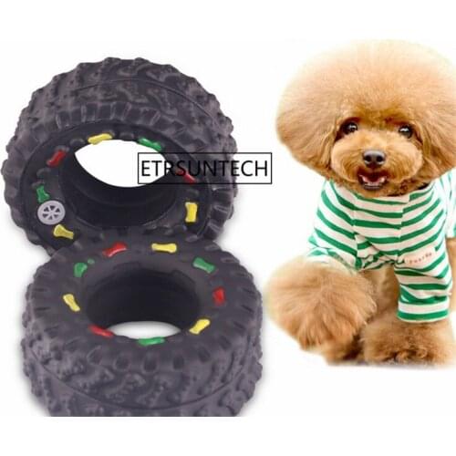 100pcs Pet Dogs Chew Squeaky Rubber Toys Puppy Dogs Non-toxic Rubber Toy Funny Wheel Interactive Game
