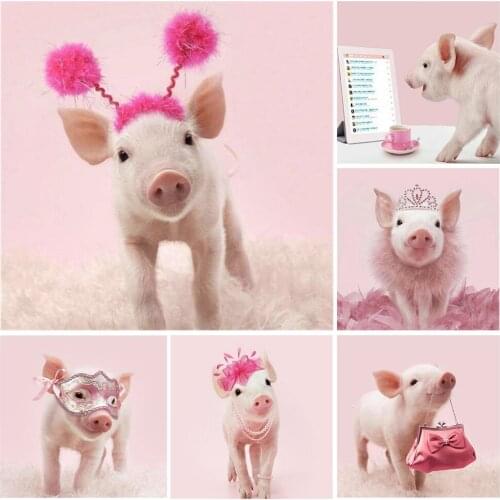 2021 New Diamond Painting Pink Pig Full Square Rhinestone Cross Stitch Mosaic Diamond Embroidery Animals Home Decoration Gift