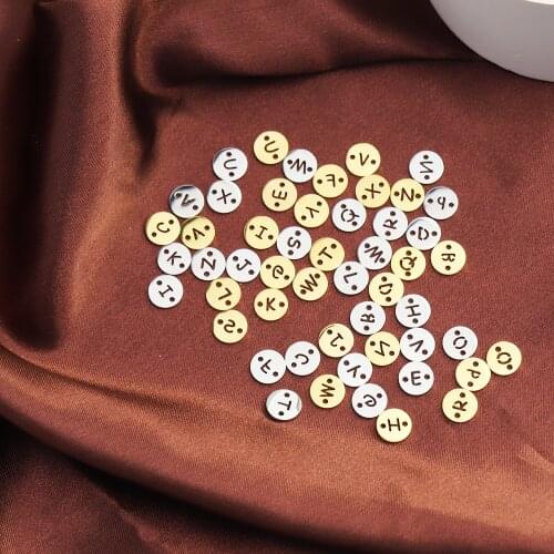 26pcs/Lot Stainless Steel Mirror Polish 8.5mm Round Alphabet Whole 26 Letters Charm Connector A-Z for DIY Making Necklace
