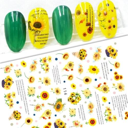 3D Nail Sticker Decals Self-adhesive Stickers for Nails Sunflower Flowers Bouquet Stickers for Manicure Nail Art Decoration