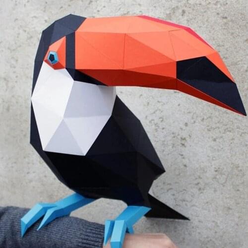 3D Toucan Handmade Origami Animal Paper Model DIY Creative Craft Kids Puzzles Educational Toy Living Room Home Decor Low Poly