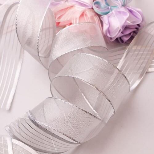 4CM5yards DIY AccessoriesRibbon with wire edge, hard mesh, ribbon, silveribbon, decorative tree gift box, bowknot wrapping