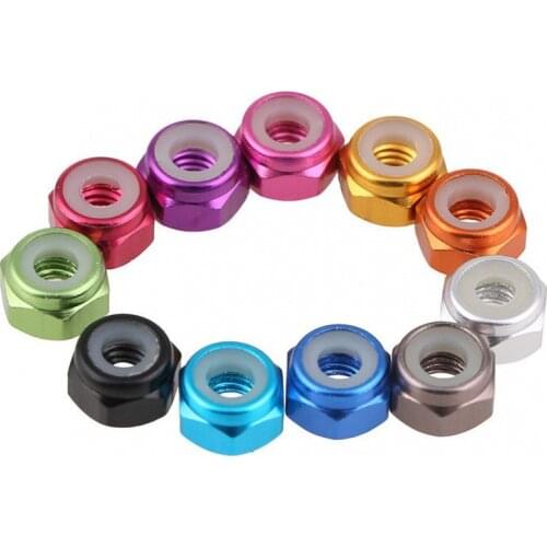 5pcs Grade 4.8 Aluminum Alloy Hex Lock Nut M2 M3 M4 M5 Nylon Ring Color Screw Cap Thread Pitch 0.4~0.8mm Insert Locking Nuts