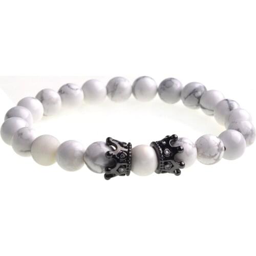 8MM Howlite Beads Doule Rose Gold Crown Bracelet Man Fashion Women Gift For Beautiful