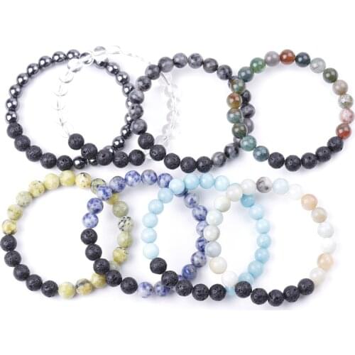 8mm Black Lava bead Natural Amazonite Indian Stone Charm Bracelet for Women Men Energy Pulserase Jewelry Gifts Strench Jewelry
