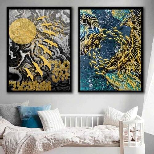 Abstract Sun Fish Bird Wall Decor Print Painting Wall Art Canvas Paintings Picture Living Room Decor Modern Art B5501