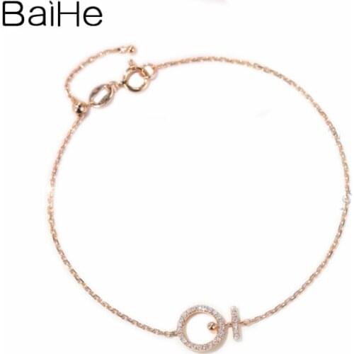 BAIHE Solid 18K Rose Gold 0.10ct H/SI Natural Diamonds Engagement Wedding Women Fine Jewelry Beautiful diamond Bracelet браслет