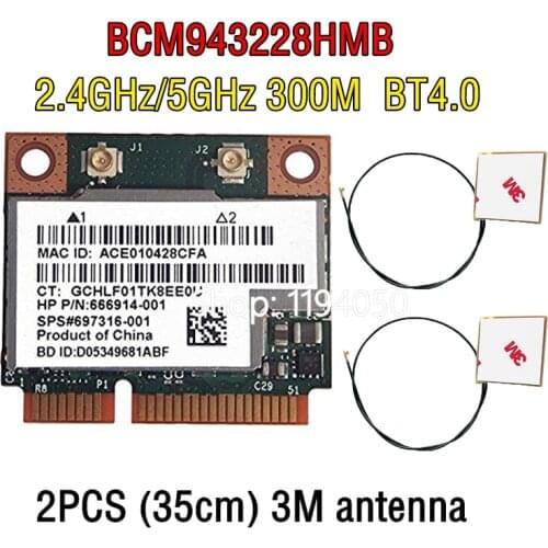 Broadcom BCM943228HMB BCM43228 2.4Ghz /5Ghz Wireless 802.11A/B/G/N AND BT Bluetooth 4.0 Half MINI PCI-E WIFI Card BCM943228