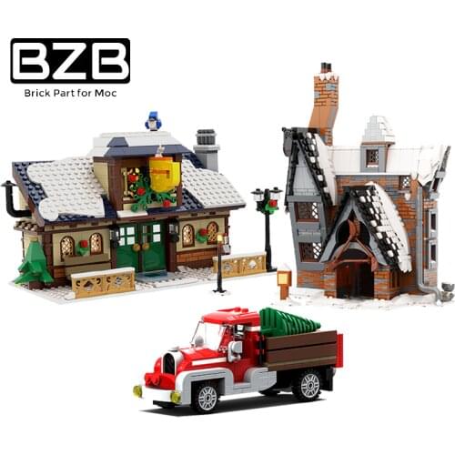 BZB MOC Christmas Winter Scenery City Streetscape Reindeer Santa Claus Creative Building Blocks Kids Friends Toys Best Gifts