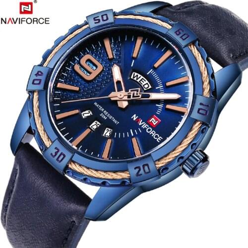 New NAVIFORCE Sport Quartz Watch Waterproof Mens Watches Top Brand Luxury Genuine Leather Date Week Clock relogio masculino