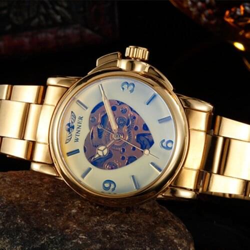 2016 WINNER Gold lovely Watches Luxury Brand womens Fashion Automatic Hollow Out clock ladys dress Mechanical Watches relogio
