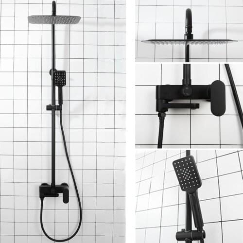 Black Bathroom Shower Set Wall Mounted Hot Cold Water Mixer Bathroom Shower Faucet