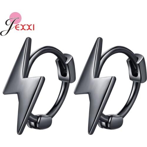 Pure 100% 925 Sterling Silver Lightning Hoop Earrings For Fashion Women Birthday Party Punk Fine Jewelry Minimalist Gift