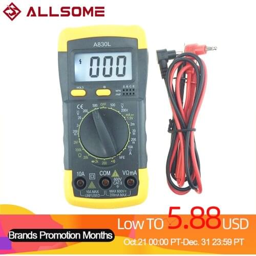 ALLSOME New A830L Digital Multimeter for DC AC Voltage Diode Freguency Multitester Volt Tester Test HT881