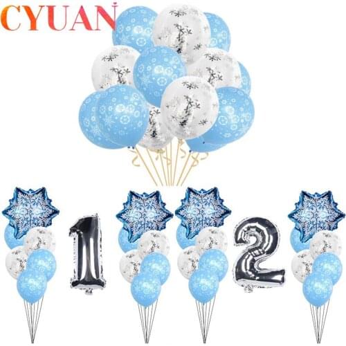 CYUAN 1set Christmas Snowflake Latex Balloons Girl Kids Birthday Party Baby Shower Decor Number Balloons Set Christmas Snowflake
